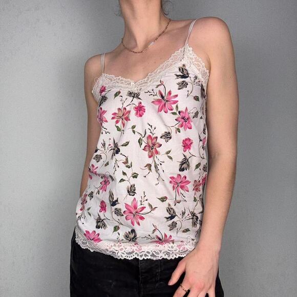 White floral lace cami tank top adjustable straps Y2K - fits like size small - Picture 5 of 7
